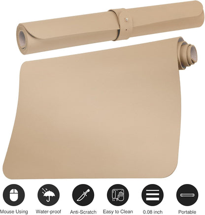Leather Desk Mat,Desk Pad,Desktop Mat,Waterproof Mat for Desktop, Keyboard and Mouse,Leather Mouse Pad Protector Office Home,30"X 14"(M-Beige)