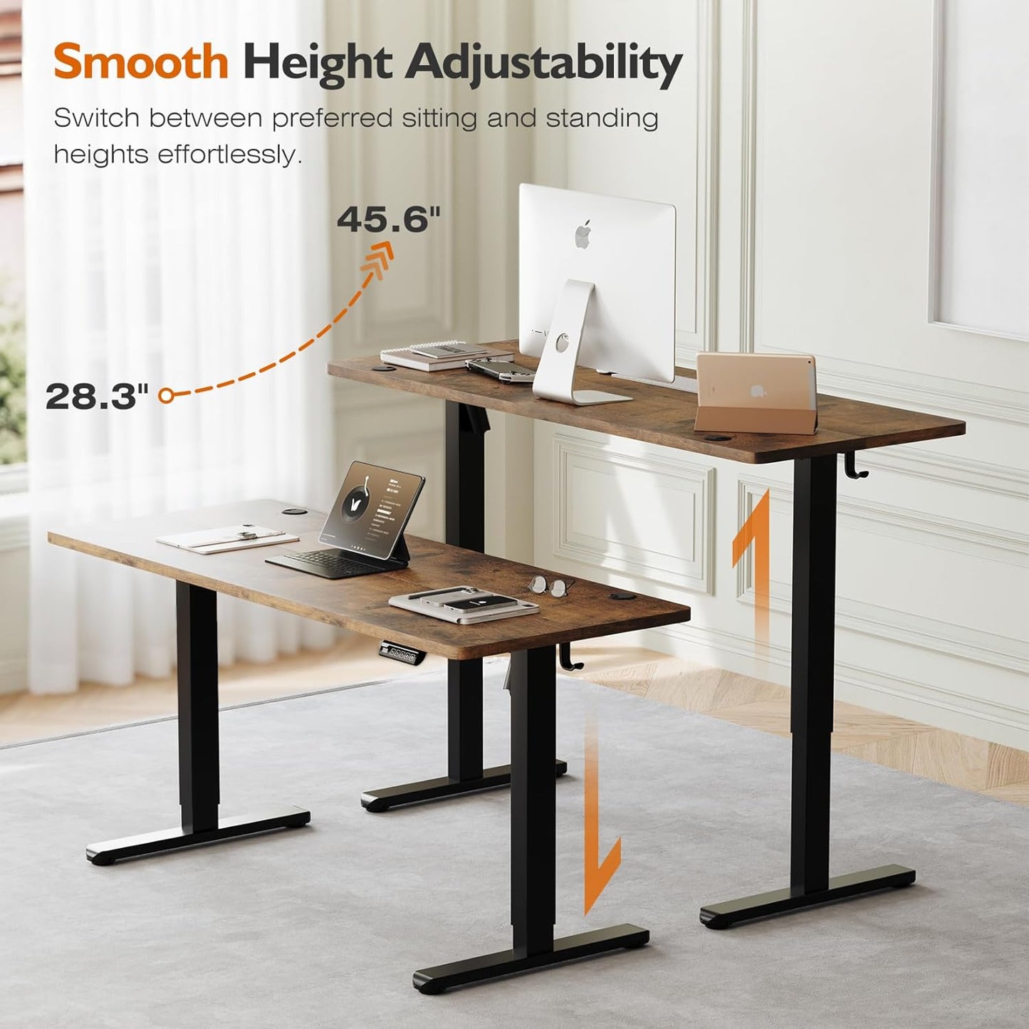 55" Electric Standing Desk,Height Adjustable Home Office Sit Stand up Computer PC Table,Tall Standup Workstation, Gaming, Writing, Study,Bedroom Rising Desks with Two-Piece Desktop,Brown