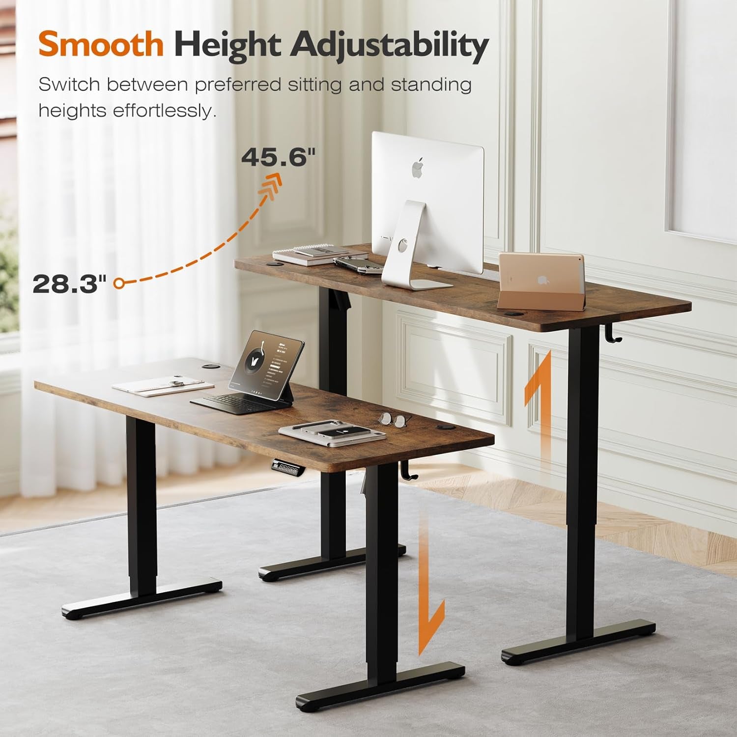 55" Electric Standing Desk,Height Adjustable Home Office Sit Stand up Computer PC Table,Tall Standup Workstation, Gaming, Writing, Study,Bedroom Rising Desks with Two-Piece Desktop,Brown