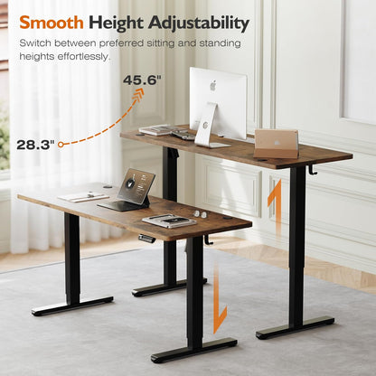 55" Electric Standing Desk,Height Adjustable Home Office Sit Stand up Computer PC Table,Tall Standup Workstation, Gaming, Writing, Study,Bedroom Rising Desks with Two-Piece Desktop,Brown