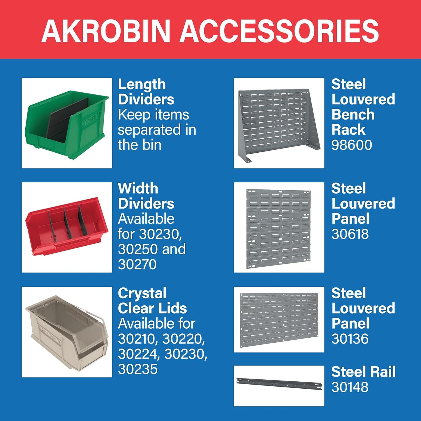 30220 Akrobins Plastic Hanging Stackable Storage Organizer Bin, 7-Inch X 4-Inch X 3-Inch, Red, 24-Pack