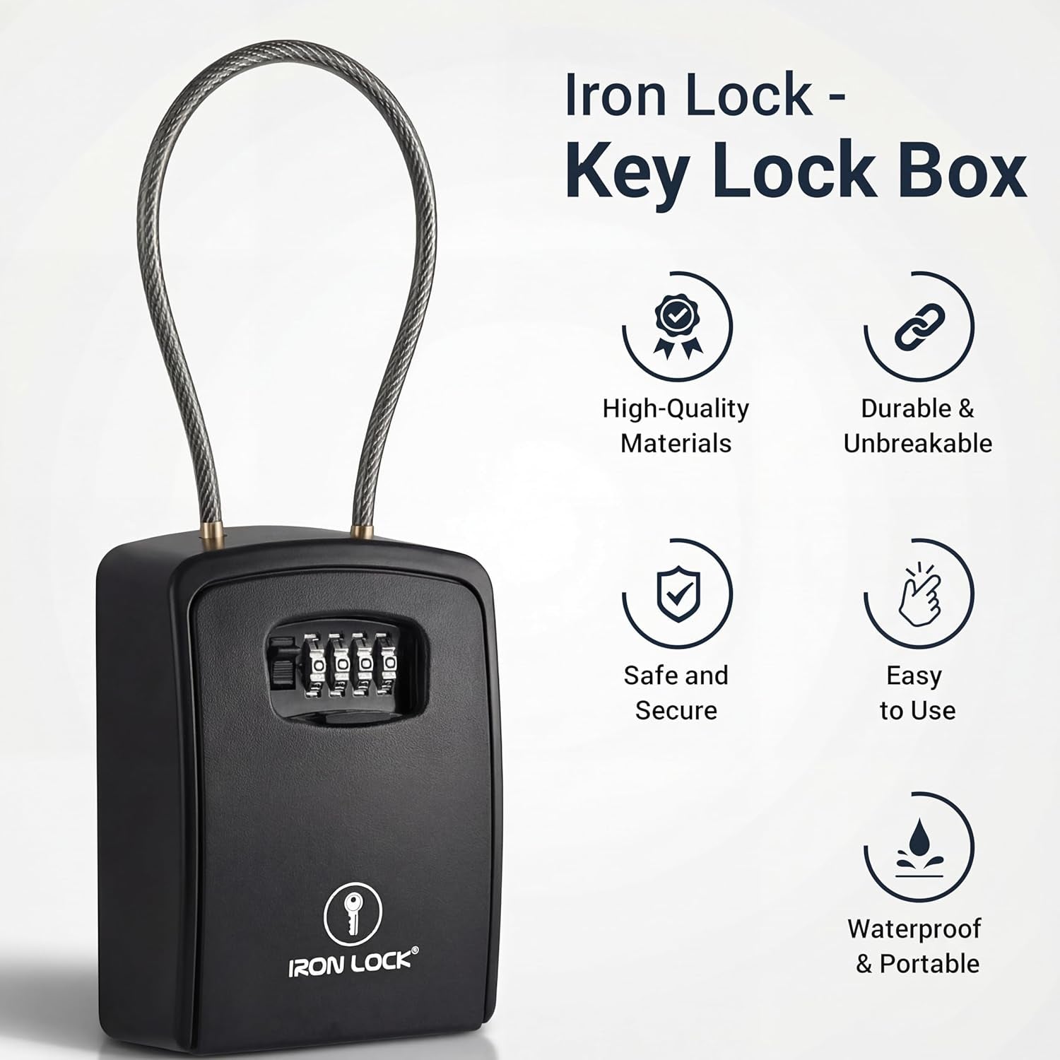 ® XXL Key Lock Box Portable and Wall Mounted with Removable Cable Shackle Waterproof Indoor Outdoor 4 Digit Combination with Resettable Code with a B Switch Extra Large Key Lockbox Outside